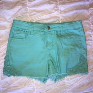 mint green jean shorts